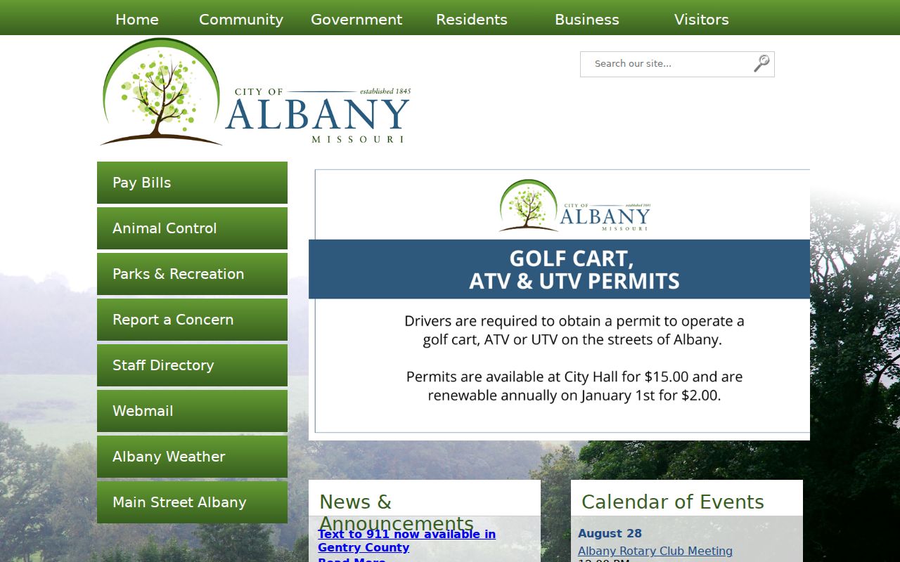 Albany court docket reference image from Albany Missouri official website