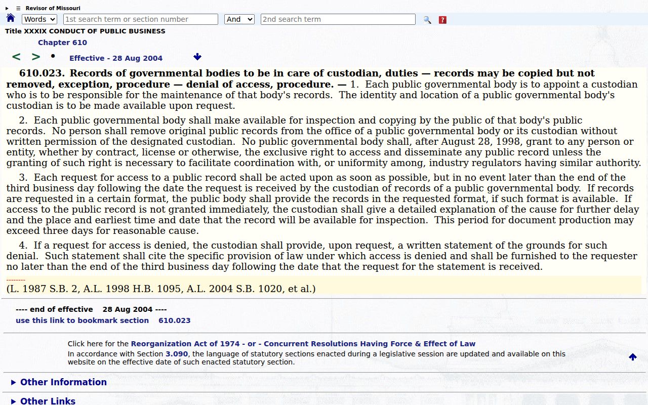 Gentry County civil docket image for Missouri public-record request statute