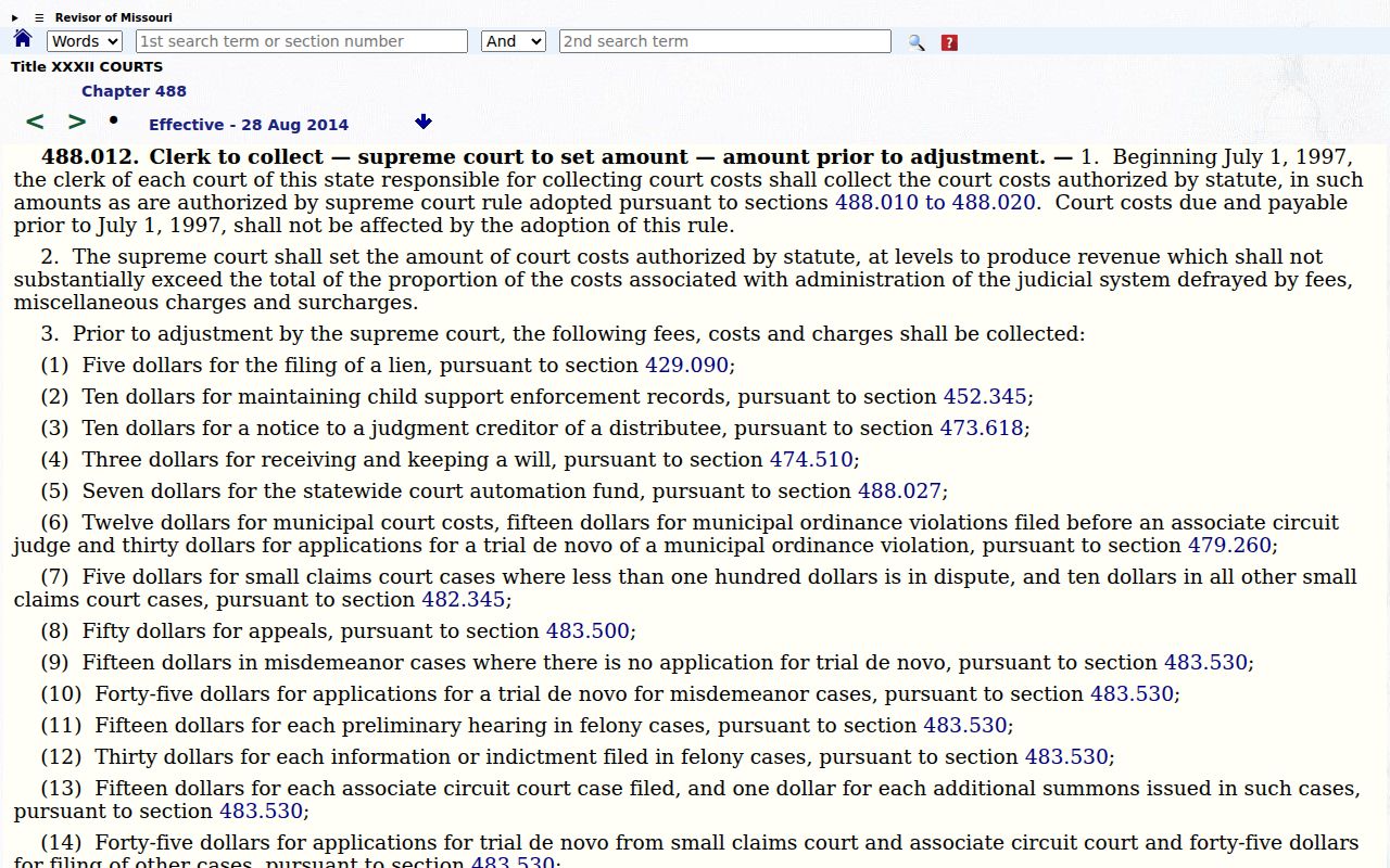 Gentry County civil docket image for Missouri court-cost and copy statute