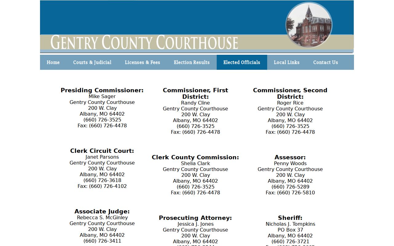 Gentry County court docket Circuit Clerk contact in the elected officials directory