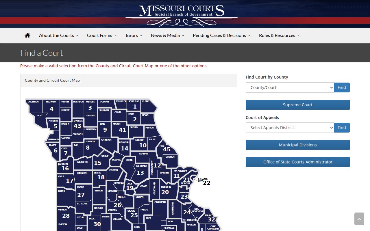 Gentry County court docket record access through the Missouri Courts county finder