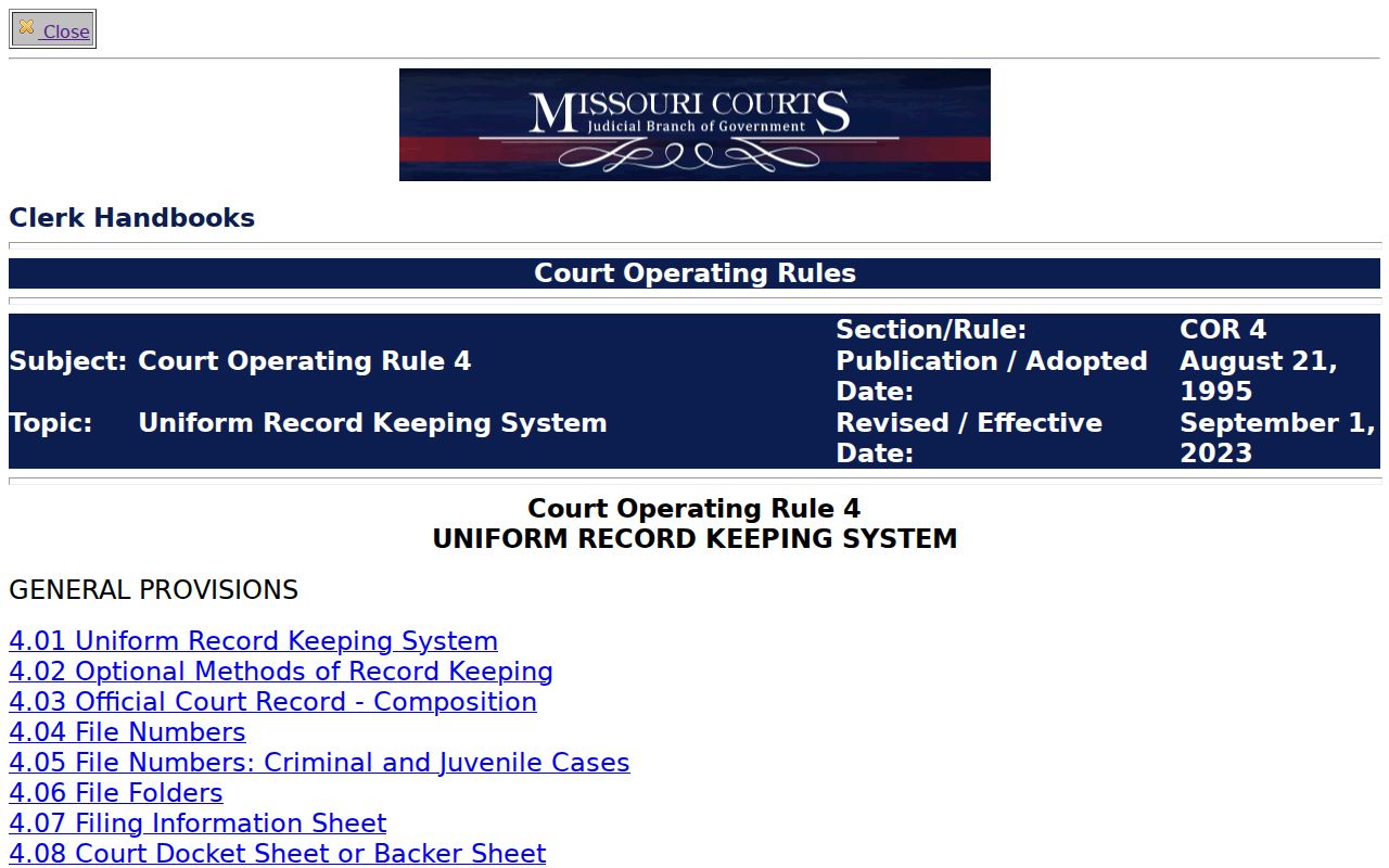Gentry County court docket access under Missouri Court Operating Rule 4
